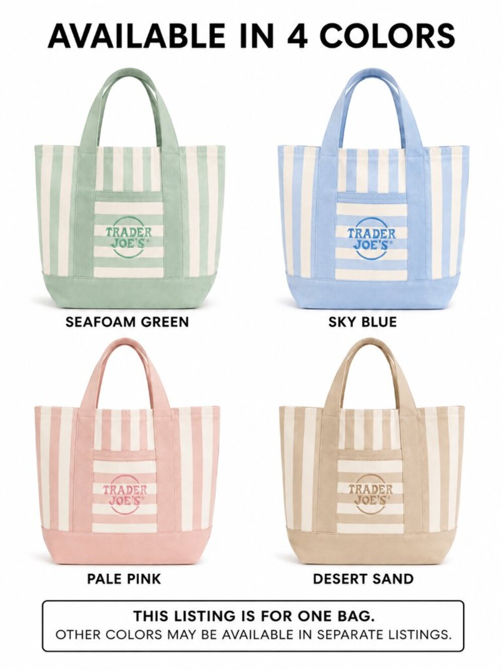 Trader Joe's Seafoam Green Striped Mini Canvas Tote Bag NWT Summer 2026 - Picture 5 of 5